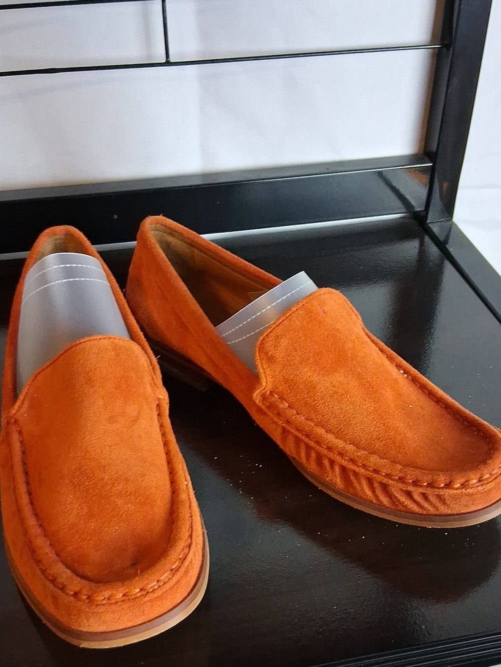 Franco Sarto Orange Suede Moc Toe Slip-Ons